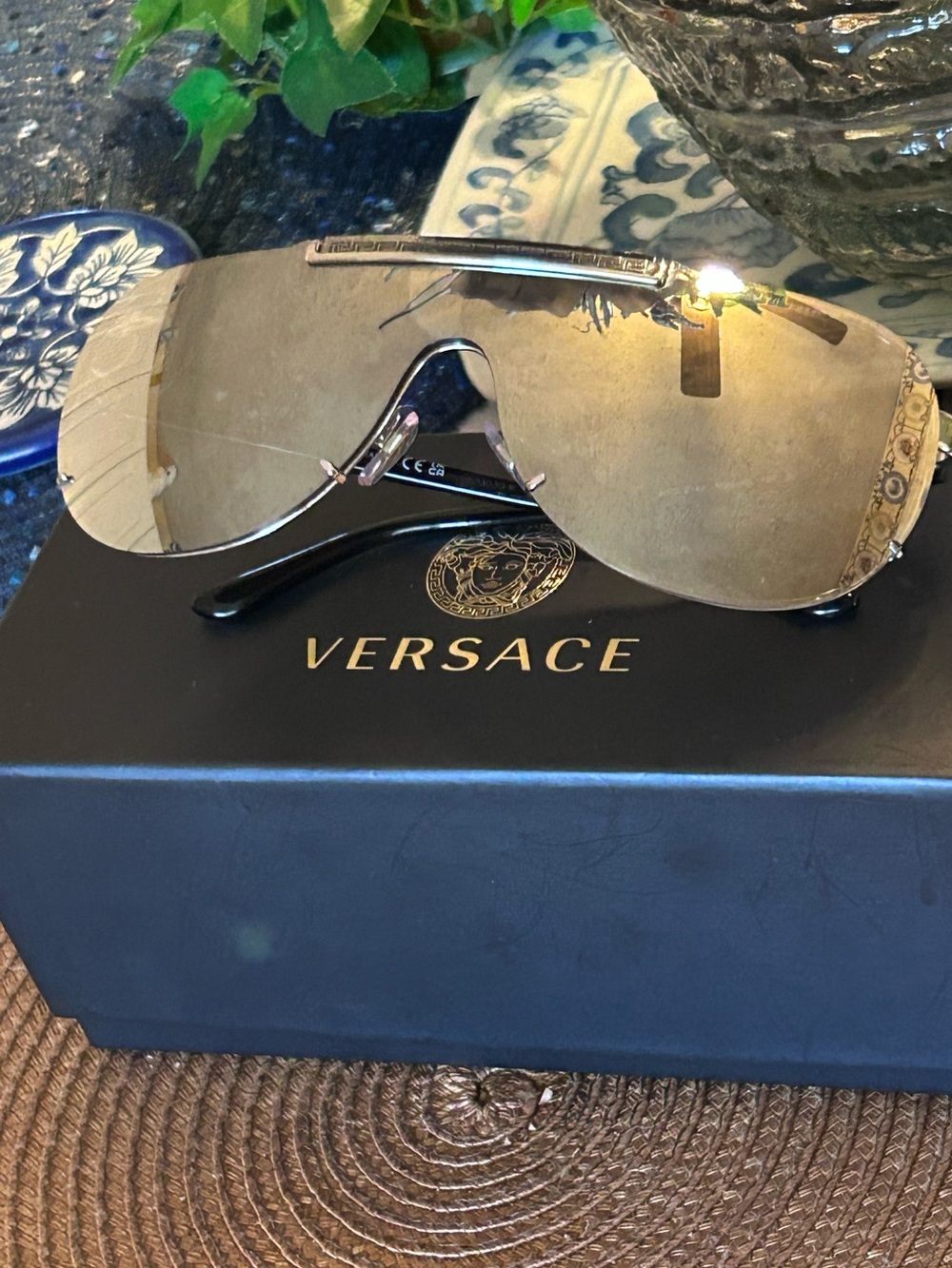 Versace Silvered Mirrored Shield Sunglasses